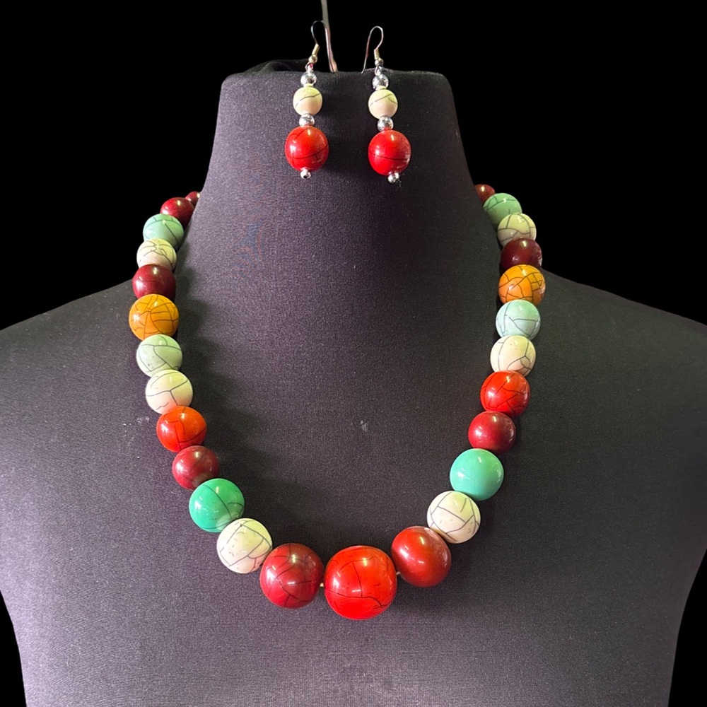 Chunky Multicolor Statement Necklace & Earrings Set